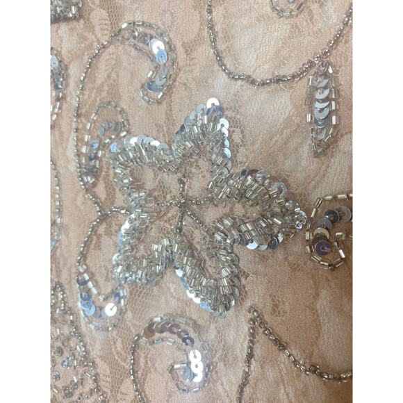 PISARRO NIGHTS DRESS 2 TAN BEIGE GOWN MOB FALL EVENING LONG FORMAL SEQUIN BEADED - Picture 13 of 16